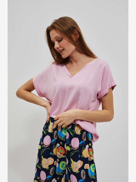 Moodo Rosa T-Shirt mit V-Ausschnitt Moodo