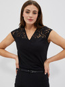 Moodo Schwarzes T-Shirt mit V-Ausschnitt und Spitze von Moodo