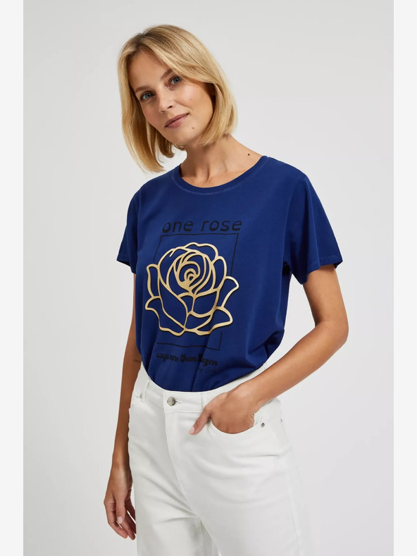 Moodo Moodo Dunkelblau bedrucktes T-Shirt