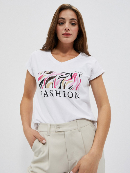 Moodo Weißes bedrucktes Damen-T-Shirt Moodo
