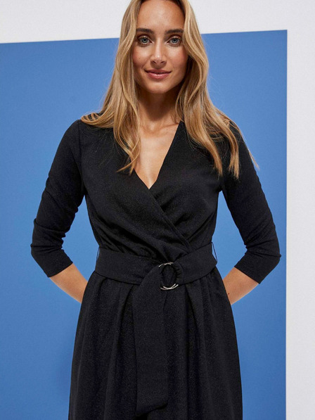 Moodo Schwarzes Damen Gürtelkleid Moodo