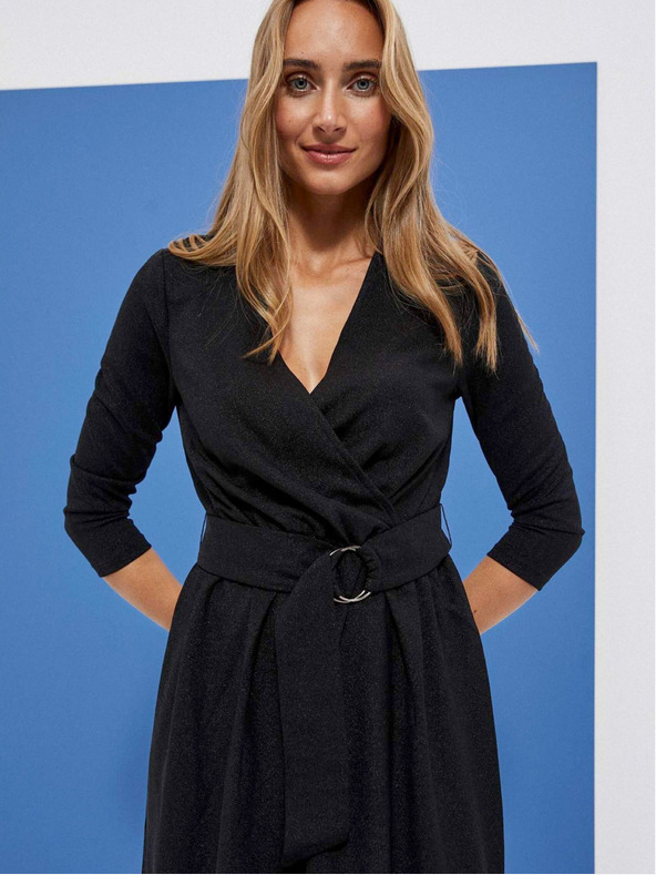 Moodo Schwarzes Damen Gürtelkleid Moodo