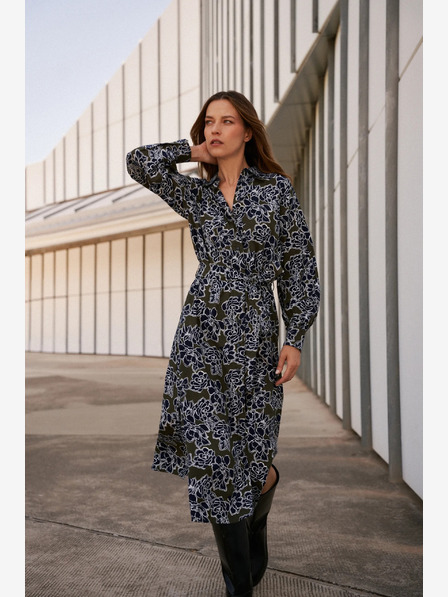 Moodo Grünes und blaues geblümtes Damenhemdkleid Moodo