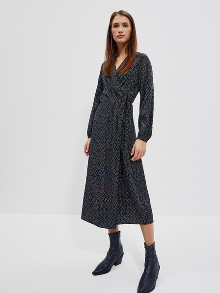 Moodo Schwarzes gemustertes Midikleid für Damen Moodo
