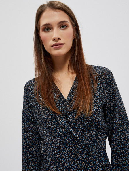Moodo Schwarzes gemustertes Midikleid für Damen Moodo