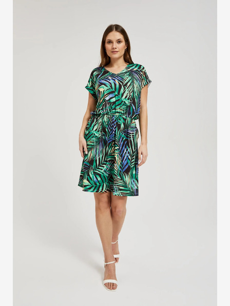 Moodo Türkis und schwarz gemustertes Midikleid Moodo
