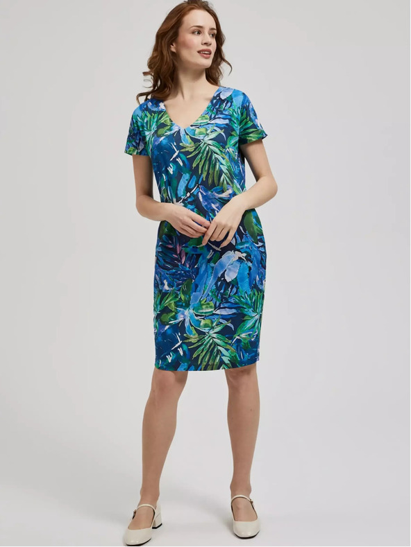 Moodo Blaues Kleid mit tropischem Muster Moodo