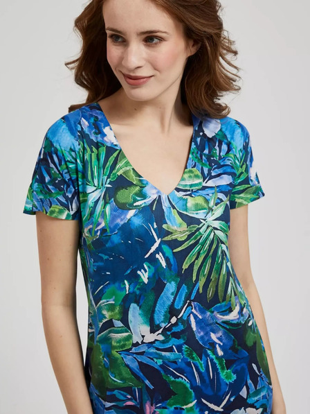Moodo Blaues Kleid mit tropischem Muster Moodo