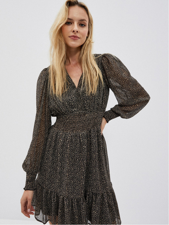 Moodo Schwarzes Damenkleid mit Rüsche Moodo