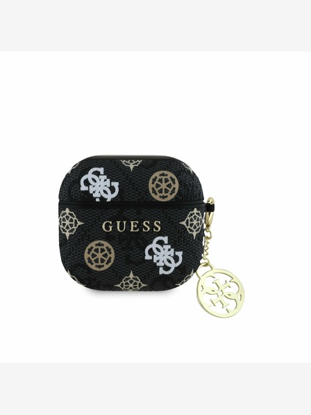 Guess PU 4G Pfingstrose Charm Hülle für AirPods 4 Schwarz Hülle