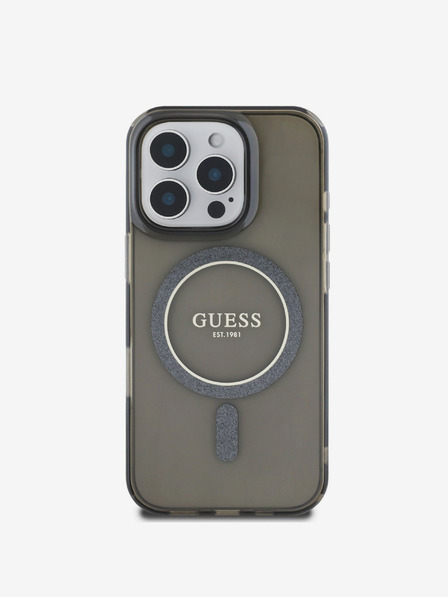 Guess Guess IML Glitter Ring MagSafe Back Cover für iPhone 16 Pro Schwarz