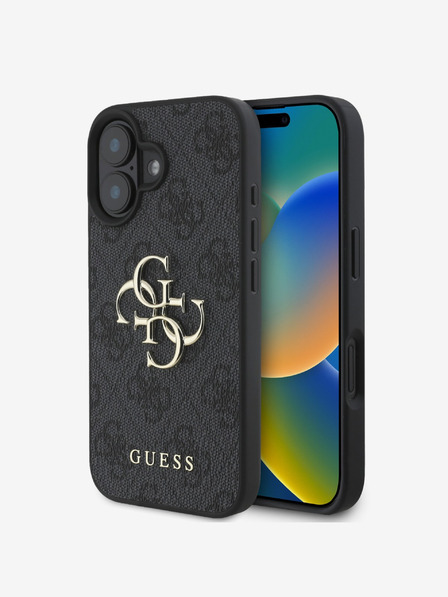 Guess Guess PU 4G Metall-Logo Schutzhülle für iPhone 16 Grau