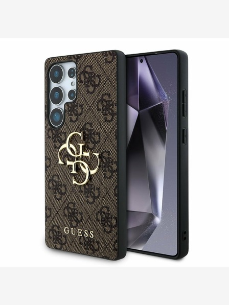 Guess PU 4G Metal Logo Rückseite Hülle für Samsung Galaxy S25 Ultra Brown Handyhülle