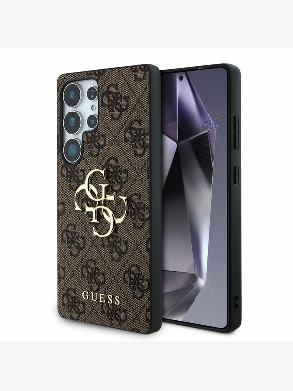 Guess PU 4G Metal Logo Rückseite Hülle für Samsung Galaxy S25 Ultra Brown Handyhülle