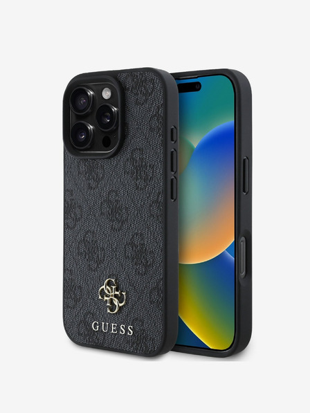 Guess Guess PU 4G Small Metal Logo MagSafe Schutzhülle für iPhone 16 Pro Grau