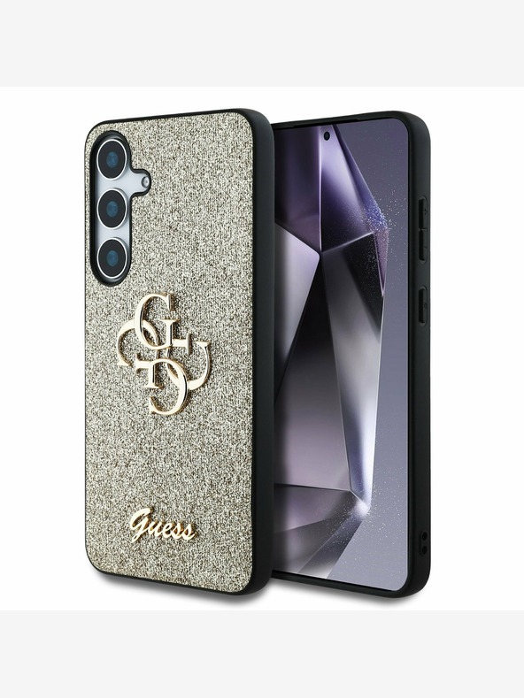 Guess Guess PU Fixed Glitter 4G Metall Logo Back Cover für Samsung Galaxy S25 Gold