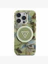 Guess Guess IML Glitter Magnolia and Triangle Logo MagSafe Back Cover für iPhone 16 Pro Grün