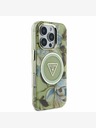 Guess Guess IML Glitter Magnolia and Triangle Logo MagSafe Back Cover für iPhone 16 Pro Grün