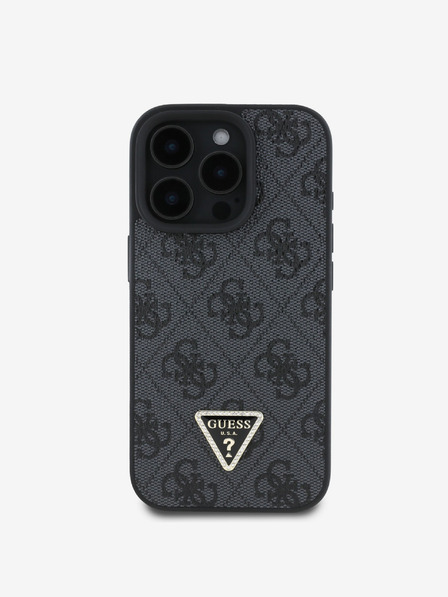 Guess PU 4G Strass Triangle Metal Logo Rückseite Hülle für iPhone 16 Pro Black Handyhülle