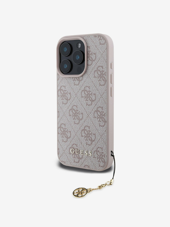 Guess Guess 4G Charm Back Cover für iPhone 16 Pro Ton in Ton Pink