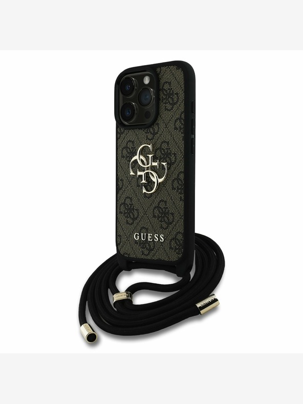 Guess Guess PU 4G Metall Logo Crossbody Strap Schutzhülle für iPhone 16 Pro Max Braun