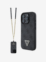 Guess Guess PU 4G Strass Dreieck Metall-Logo Schutzhülle + Crossbody Strap für iPhone 16 Pro Schwarz