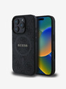 Guess PU Leder 4G Farbiger Ring MagSafe Rückseite Hülle für iPhone 16 Pro Max Schwarz Handyhülle