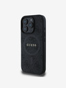 Guess PU Leder 4G Farbiger Ring MagSafe Rückseite Hülle für iPhone 16 Pro Max Schwarz Handyhülle