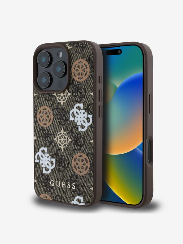 Guess Guess PU 4G Pfingstrose MagSafe Schutzhülle für iPhone 16 Pro Max Braun