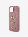 Guess PU Fester Glitzer 4G Metal Logo Rückseite Hülle für iPhone 15 Pink Handyhülle