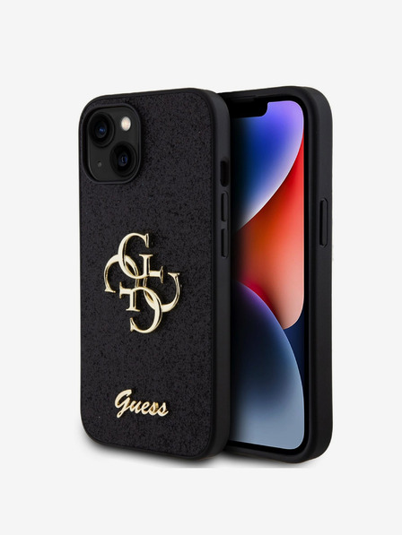 Guess Guess PU Fixed Glitter 4G Metall Logo Back Cover für iPhone 13 Schwarz