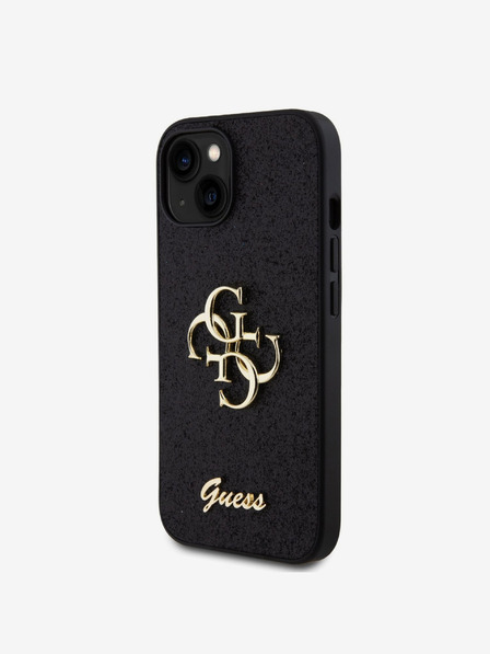 Guess Guess PU Fixed Glitter 4G Metall Logo Back Cover für iPhone 13 Schwarz