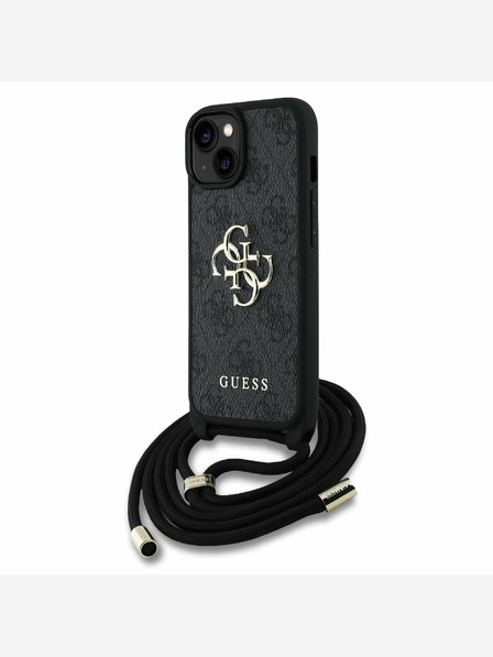 Guess Guess PU 4G Metall-Logo Crossbody Strap Back Cover für iPhone 15 Schwarz