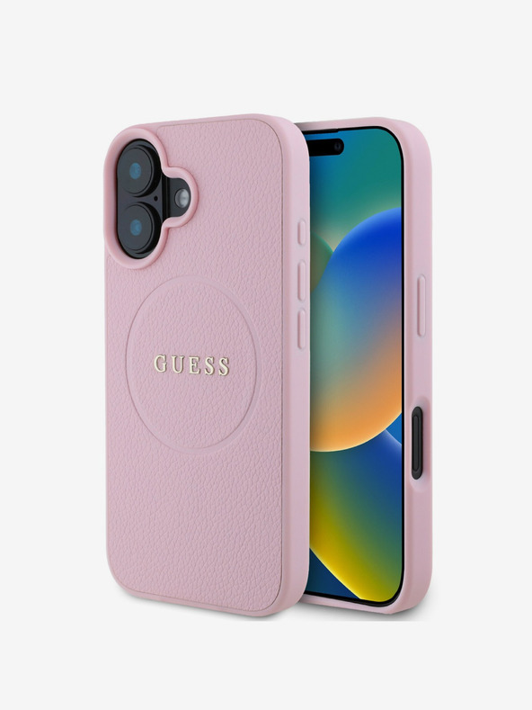 Guess Guess PU Genarbtes Klassisches Logo MagSafe Schutzhülle für iPhone 16 Pink