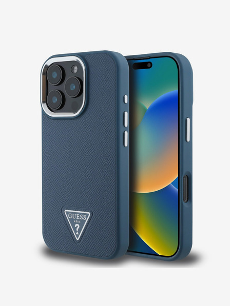 Guess Guess PU Grained Triangle Logo Back Cover für iPhone 16 Pro Blau
