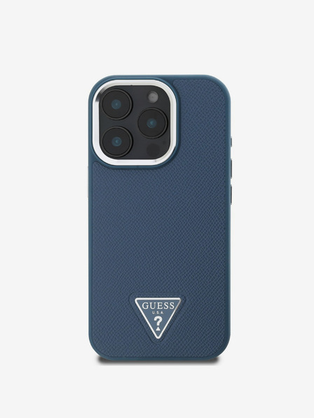 Guess Guess PU Grained Triangle Logo Back Cover für iPhone 16 Pro Blau