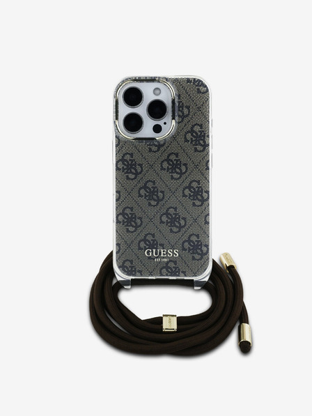Guess Guess IML 4G Printed Crossbody Strap Back Cover für iPhone 16 Pro Braun