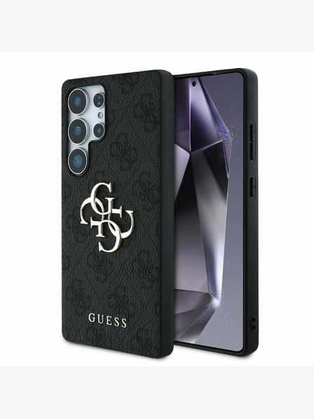 Guess PU 4G Metal Logo Rückseite Hülle für Samsung Galaxy S25 Ultra Grau Handyhülle