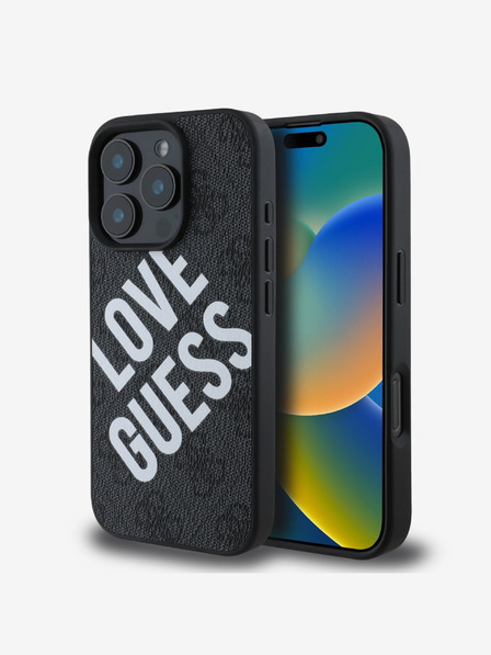 Guess Guess PU Leder 4G Big Love Logo MagSafe Schutzhülle für iPhone 16 Pro Schwarz