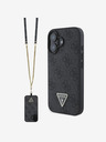 Guess Guess PU 4G Strass Dreieck Metall Logo Back Cover + Crossbody Strap für iPhone 16 Schwarz