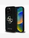 Guess Guess PU genarbtes 4G Metall-Logo Backcover für iPhone 15 Pro Schwarz