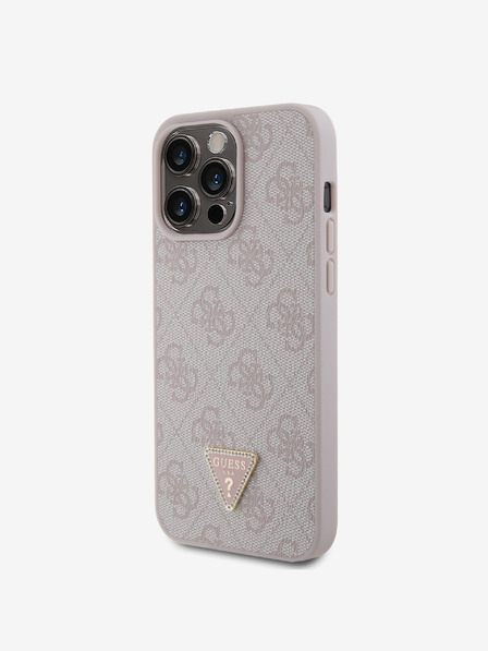 Guess PU 4G Strass Triangle Metal Logo Backcover für iPhone 15 Pro Max Pink Handyhülle