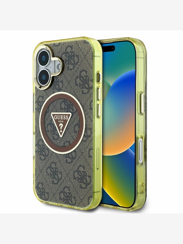 Guess Guess IML 4G Glitter and Triangle Logo MagSafe Back Cover für iPhone 16 Braun