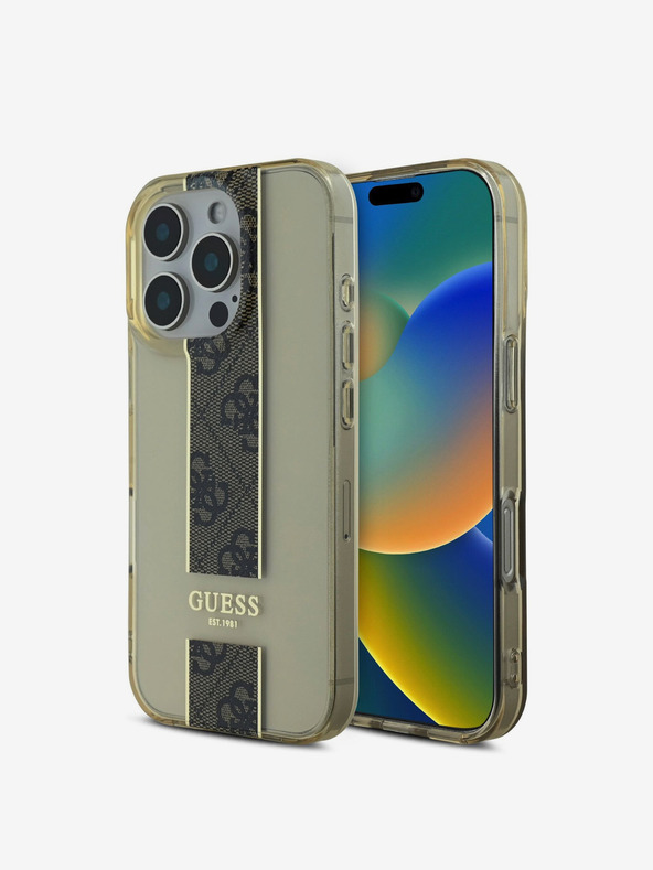 Guess Guess IML Middle 4G Stripe Schutzhülle für iPhone 16 Pro Max Braun