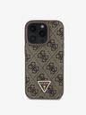 Guess Guess PU 4G Strass Dreieck Metall Logo Back Cover für iPhone 16 Pro Max Braun