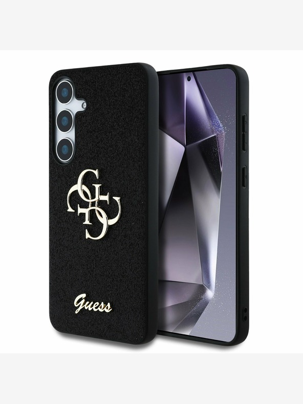 Guess Guess PU Fixed Glitter 4G Metall Logo Back Cover für Samsung Galaxy S25 Schwarz