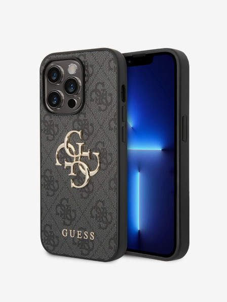 Guess Guess PU 4G Metall-Logo-Rückseite für iPhone 15 Pro Max Grau
