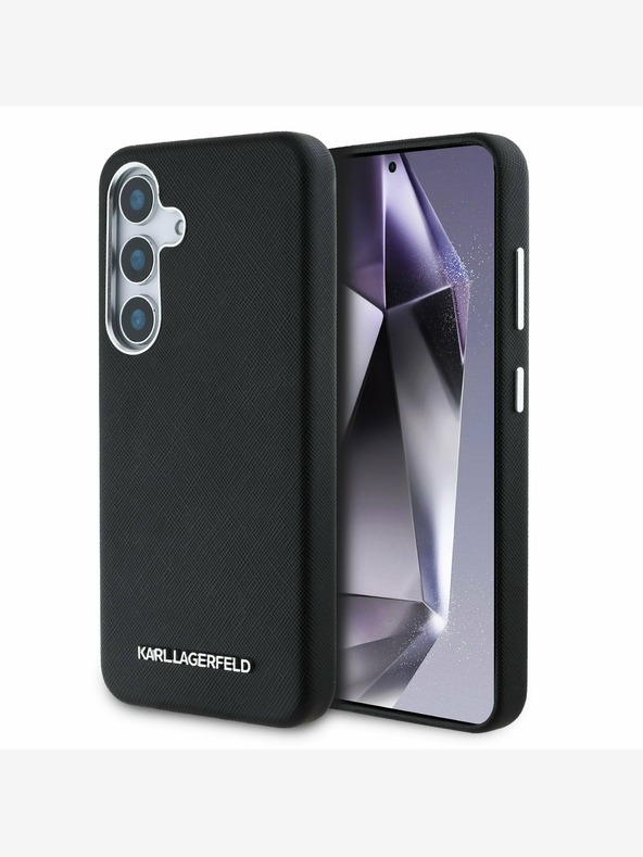 Karl Lagerfeld Karl Lagerfeld PU Saffiano Metall Logo und Rahmen Schutzhülle für Samsung Galaxy S25+ Schwarz