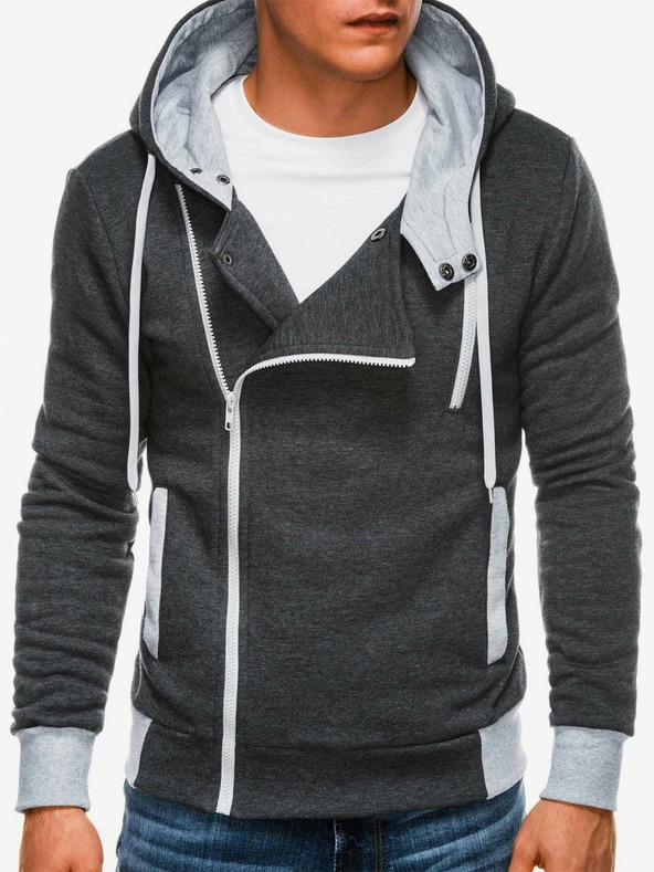 Ombre Clothing Dunkelgraues Herren-Kapuzen-Sweatshirt mit Reißverschluss B297
