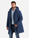 Ombre Clothing Lange Herren-Steppjacke mit Revers und Futter dunkelblau Ombre Clothing